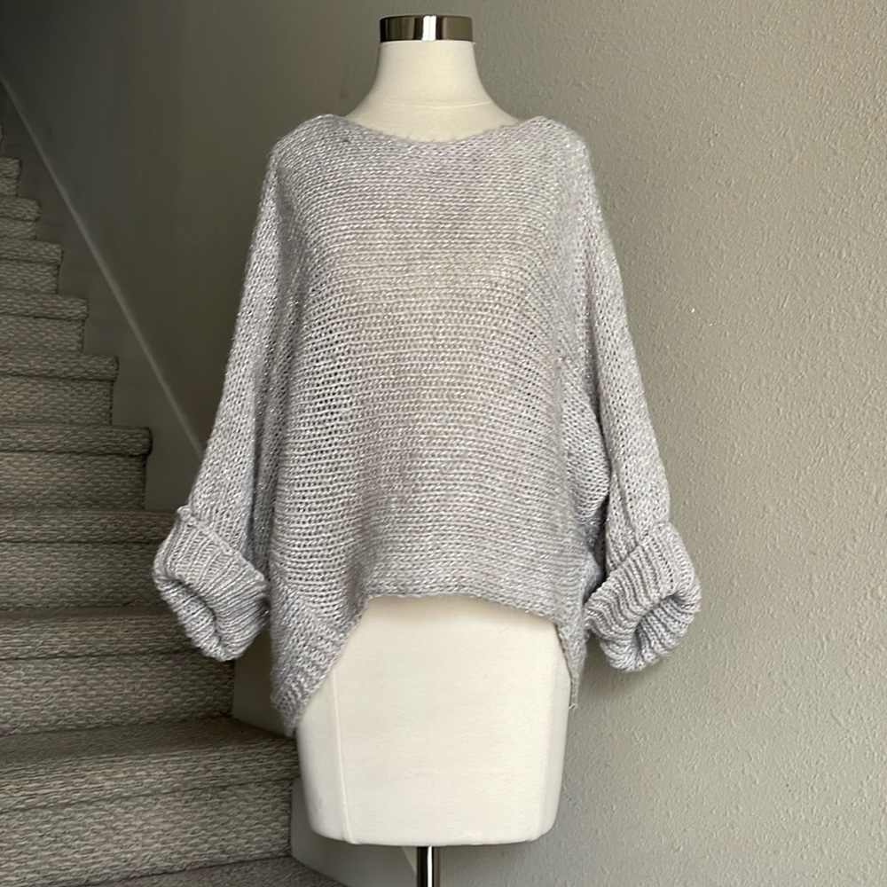 BERRETTI OS Italian Knit Grey Sweater with Silver Metallic Threads